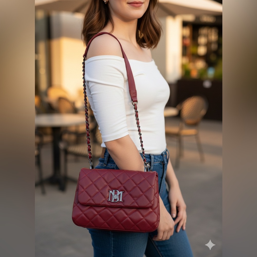 Elegant Burgundy Quilted Shoulder Bag